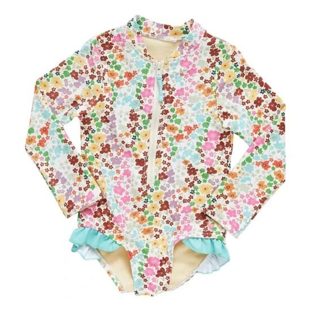 Pink Chicken Arden Swimsuit Swim Long sleeve Rash Guard Size 3 Ditsy Flower NEW